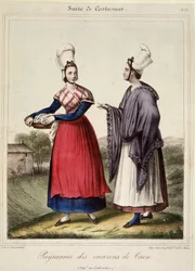 Paysannes dans les environs de Caen - lithographie