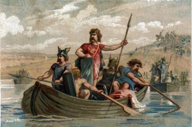 Pharamond traversa le Rhin avec des guerriers francs et devint le premier duc des Francs saliens de 420 à 428