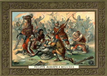 Philippe Auguste à Bouvines en 1214. Chromolithographie du 19ème siècle, coll. Bianchetti