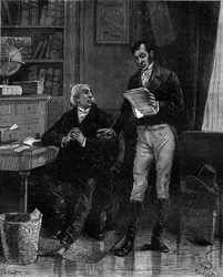 Pierre Simon de Laplace (1749-1827), astronome, mathématicien et physicien français, communiquant son propre travail sur les problèmes d