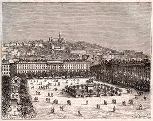 Place Bellecour ou Place Louis-le-Grand - la plus grande place de Lyon - gravure dans "La France illustrée : géographie, histoire, administration statistique" par V.A. Malt-Brown. 1884
