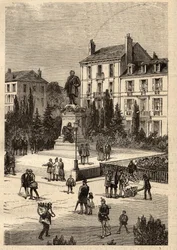 Place Thiers - centre-ville de la ville de Nancy, dans le département de Meurthe-et-Moselle, en région Lorraine - gravure dans « PATRIE » - DESCRIPTION PICTURESQUE DE LA FRANCE EN 6 VOLUMES PAR LUCIEN HUARD