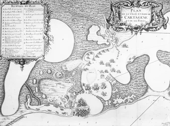 Plan de la ville et du port de Carthagène, Colombie, en 1697