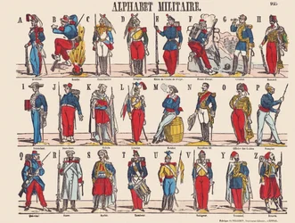 Assiette représentant un alphabet militaire