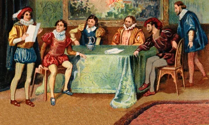 Pléiade chez Ronsard. Les poètes Joachim du Bellay (1522-1560), Jean Antoine de Baïf (1532-1589), Jean Dorat (Auratus de son vrai nom Jean Dinemandi).