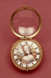 Montre de poche avec anneau de chapitre en émail blanc, portant un portrait dit d