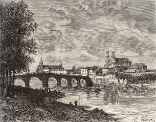 Pont-à-Mousson - Meurthe-et-Moselle - gravure dans « La France illustrée : géographie, histoire, administration statistique » par V.-A. Malt-Brown. 1884