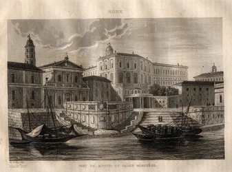 Porto di Ripetta et Palazzo Borghese - Rome - Gravure de « L