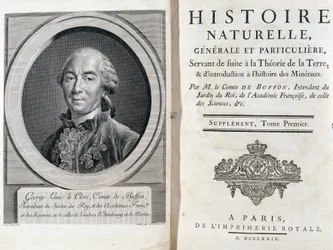 Portrait et page de titre de « Histoire naturelle, générale et particulière » de Buffon