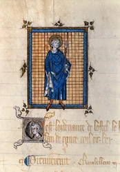 Portrait en pied de Saint Louis en majesté (Louis IX) (1214-1270). Miniature tirée du « Registre des ordonnances de l
