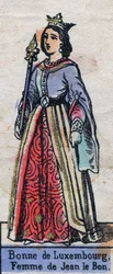 Portrait de Bonne de Luxembourg (1315-1349), épouse de Jean II de France. (dynastie capétienne). Illustration fin 19e siècle