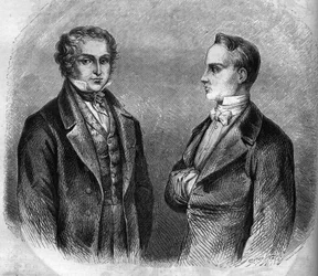 Portrait de Charles Nodier (1780-1844) et Prosper Mérimée (1803-1870), écrivains français. Gravure de 1866-1867.