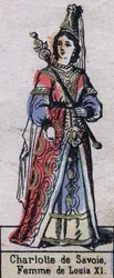 Portrait de Charlotte de Savoie (1440-1483), épouse de Louis XI de France. (dynastie capétienne). Illustration fin 19e siècle.
