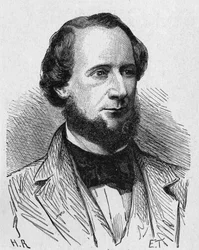 Portrait de Cyrus West Field (1819 - 1892), industriel américain - dans "Album de la Science; savants illustres; Grandes découvertes" 1896.