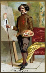 Portrait de Diego Rodriguez de Silva y Velazquez dit Diego Velasquez (1599-1660). Chromolithographie de la fin du 19ème siècle