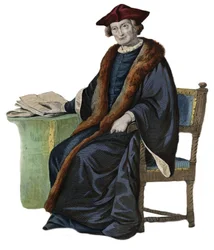 Portrait de Jacques Auguste (Jacques-Auguste) de Thou (Thuanus) (1553-1617), historien français, collectionneur de livres et président du Parlement de Paris. illustration de « Le Plutarque Français » par Edmond Mennechet