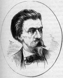 Portrait de Jean-Baptiste Carpeaux (1827-1875), sculpteur français. Gravure dans "Le Monde Illustré" n°890 du 2 mai 1874.
