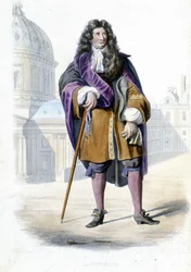 Portrait de Jean de La Fontaine, écrivain français (1621-1695) - dans « Le Plutarque français », par Mennechet