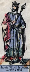 Portrait de Louis VII de France, dit Louis le Jeune (1120-1180) (dynastie des Capétiens). Illustration fin 19e siècle