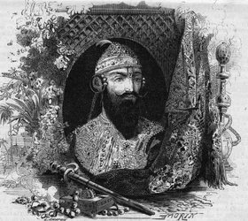 Portrait de Nana Saheb (Nana Sahib) (de son vrai nom Dhundu Pant) (ca. 1820-?), chef de la révolte anticoloniale des cipayes en Inde. Gravure dans « Le Monde Illustré » no 331 du 15 août 1863.