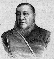 Portrait de Paul Kruger (Stephanus Johannes Paulus Kruger) (1825-1904), Président de la République du Transvaal en Afrique du Sud. Gravure dans « La gazette du dimanche » du 16 janvier