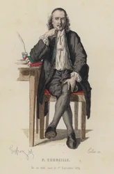 Portrait de Pierre Corneille, dramaturge français (gravure en couleur)