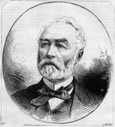 Portrait de Pierre Frédéric Dorian (1814-1873), homme politique français, ministre des travaux publics sous la Troisième République en 1870. Gravure dans « Le Monde Illustré » n°707 du 29 octobre