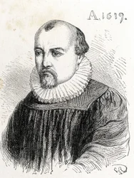 Portrait de Solomon de Caus (1576-1624), physicien français - dans « Album de la Science ; savants illustres ; Grandes découvertes » 1896.