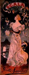 Affiche publicitaire pour une performance de Yvette Guilbert, au Scala, Paris