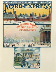 Affiche publicitaire pour la Compagnie des Wagons-Lits et des Grands Express Européens, Londres à Saint-Pétersbourg, début du XXe siècle