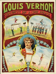 Affiche publicitaire pour les spectacles de funambulisme de Louis Vernon