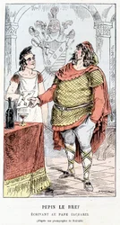 Pépin le Bref écrivant au pape Zacharie - dans « Histoire de France Tintamarresque » par Touchatout