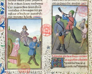 Préparation des filets pour la chasse, du Livre de la Chasse par Gaston Phébus de Foix
