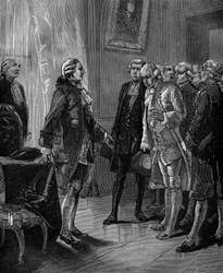 Présentation au roi de France Louis XVI de la proposition de création du Conservatoire des arts et métiers en 1783.