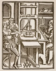 Presse à imprimer, page de titre de Hegesippus, imprimé par Jodocus Badius Ascensius, Paris, 1511