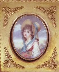 Pulcherie de Valence portant une gerbe de blé avec des coquelicots et des bleuets, vers 1783