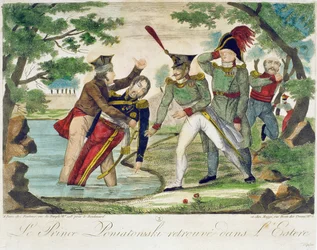 Extraction du prince Joseph Poniatowski (1763-1813) de la rivière Elstera, 1813