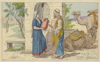 Rebecca au puits (lithographie couleur)