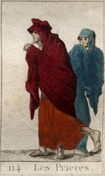 Représentation des Prières (ou Lites), filles de Jupiter, sous la forme de vieilles femmes boiteuses et humbles. De « Mythologie de la jeunesse » par Pierre Blanchard 1803