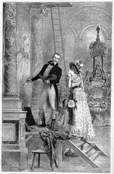 Représentation de la Tosca, drame de Victorien Sardou au Théâtre de la Porte Saint Martin en 1887. Ici l