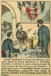 La France républicaine méritait le vote des Français. Gravure, dans « Le Figaro, supplément », le 30/03/1889, Paris. Coll. Selva.
