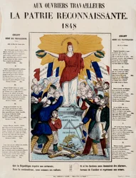 Révolution de 1848 et naissance de la deuxième république : manifeste et chanson intitulés « Aux travailleurs, la patrie reconnaissante », la République est saluée par les travailleurs. 1848 Paris, Musée Carnavalet