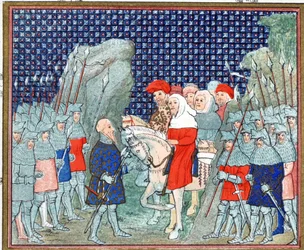 Richard II trahi à Penmaur Rhos et fait prisonnier par le duc de Northumberland, copie fac-similé de Le Prinse et Mort du Roy Richart par Jean Creton, réimprimé au 19ème siècle