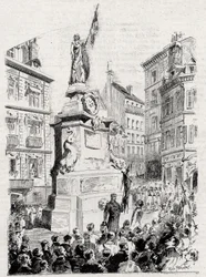 Rouen : membres de la Ligue des Patriotes devant la statue de Jeanne d