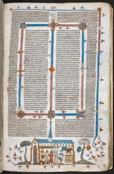 Scène de bas-de-page de communiants à une messe, vers 1300-40
