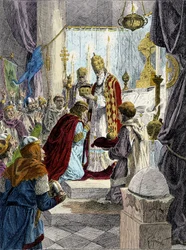 Sacre (couronnement) de Charlemagne (742 - 814) en 800 par le pape Léon III