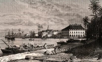 Saigon - Vietnam - Ho-Chi-Minh-Ville - gravure dans «La France illustrée: géographie, histoire, administration statistique» par V.-A. Malt-Brown. 1884