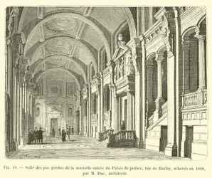 Salle des pas perdus de la nouvelle entrée du Palais de justice, rue de Harlay, achevée en 1868, par M. Duc, architecte