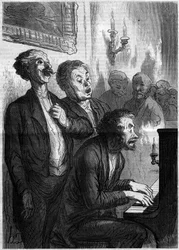 Chanteurs de salon. Caricature par Honoré Daumier (1808-1879). Gravure dans « Le Monde Illustré » n°290 du 1er novembre 1862