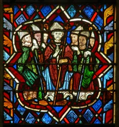 Scène dans la fenêtre E représentant Saint Magloire, évêque de Dol